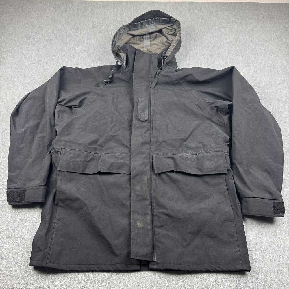 US Navy Jacket Mens Medium Regular Black Parka Cold Weather Rain Military Hooded